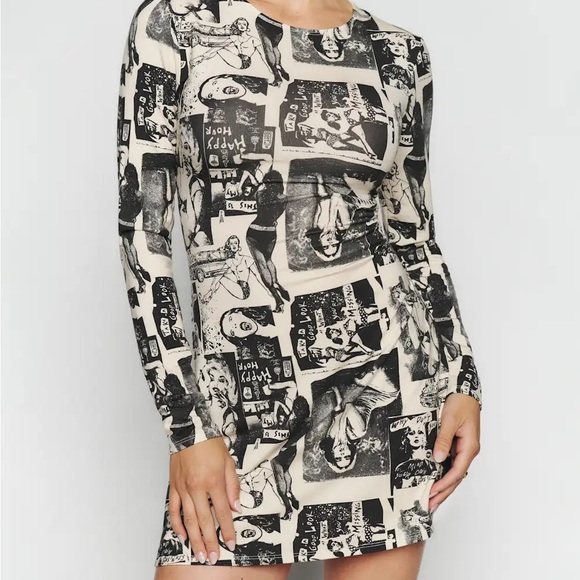 Reformation Dresses & Skirts - Reformation Black and Cream Graphic Long Sleeve Dress